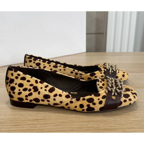 Tory Burch Hana Leopard-print Calf Hair Leather Cheetah Flats Loafers Size 8 - Picture 1 of 11